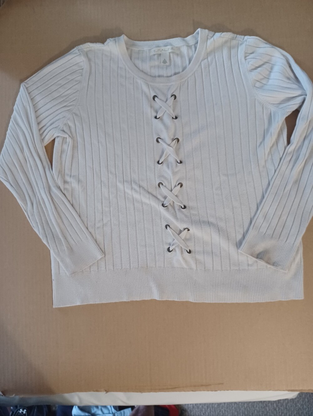 Emaline Sweater Womens Size XLarge Long Sleeve Laced Front Ribbed Pullover.